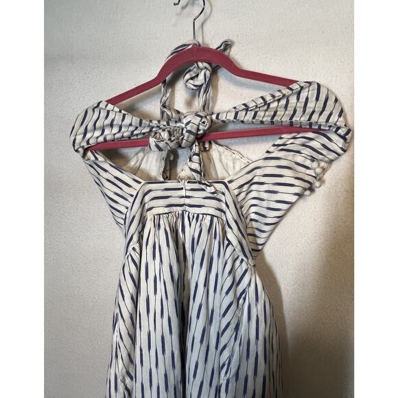 PLACE NATIONALE ROMANTIC, BOHO, BLUE AND WHITE COTTON MIDI DRESS LACE‎ SIZE 1 - Picture 3 of 7